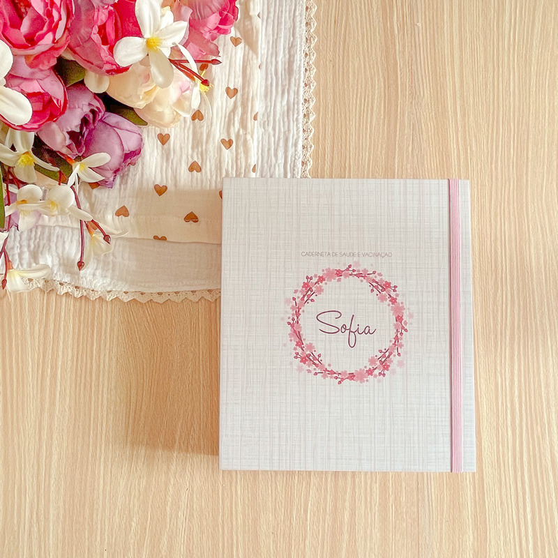 Caderneta de Saúde e Vacinação Luxo Guirlanda Rosada